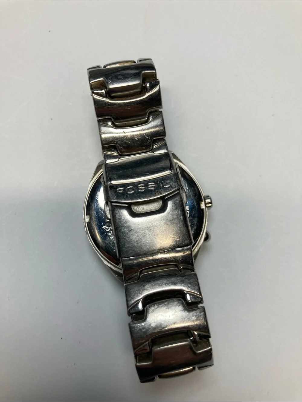 Fossil AM-3535 Kaleido blue and red dial change, stainless, new batteries, tin
